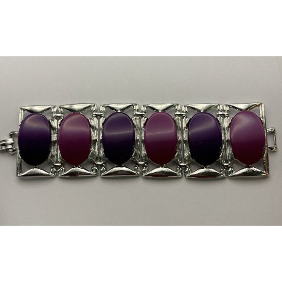 Vintage Bracelet Estate Signed DAM Lucite Chunky Runway Pink Purple 7” Heavy - Picture 3 of 10